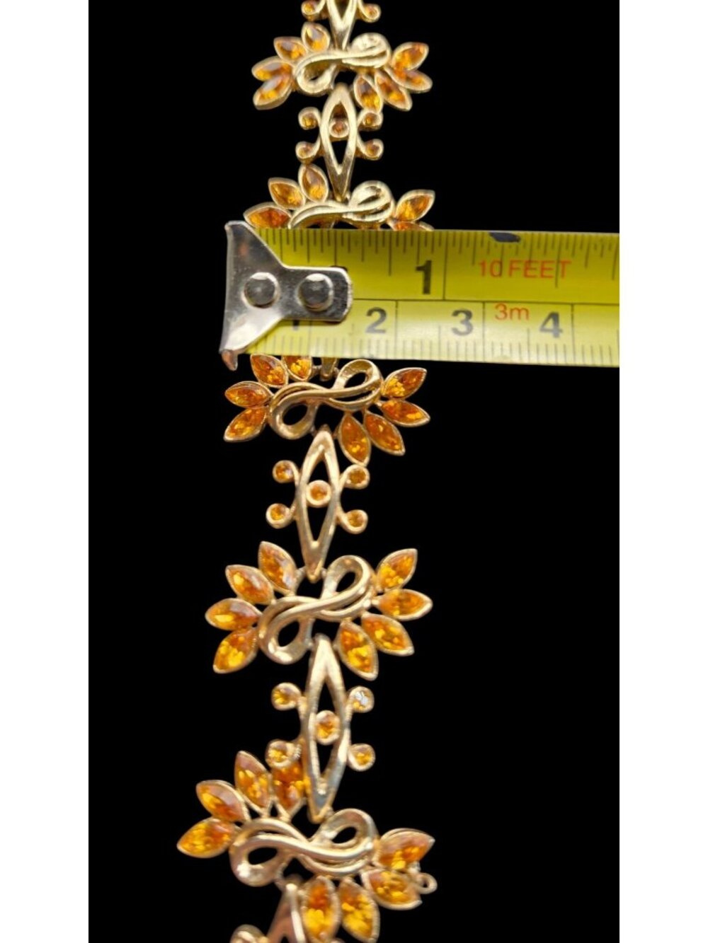 Vintage Ora Gold Tone Bracelet Golden Rhinestones Floral MCM Elegant Jewelry - Picture 11 of 12
